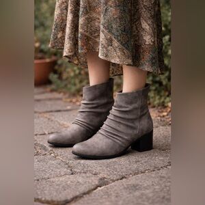 Antelope Hollie Grey Leather Slouch Ankle Boots Block Heel Workwear EU 40